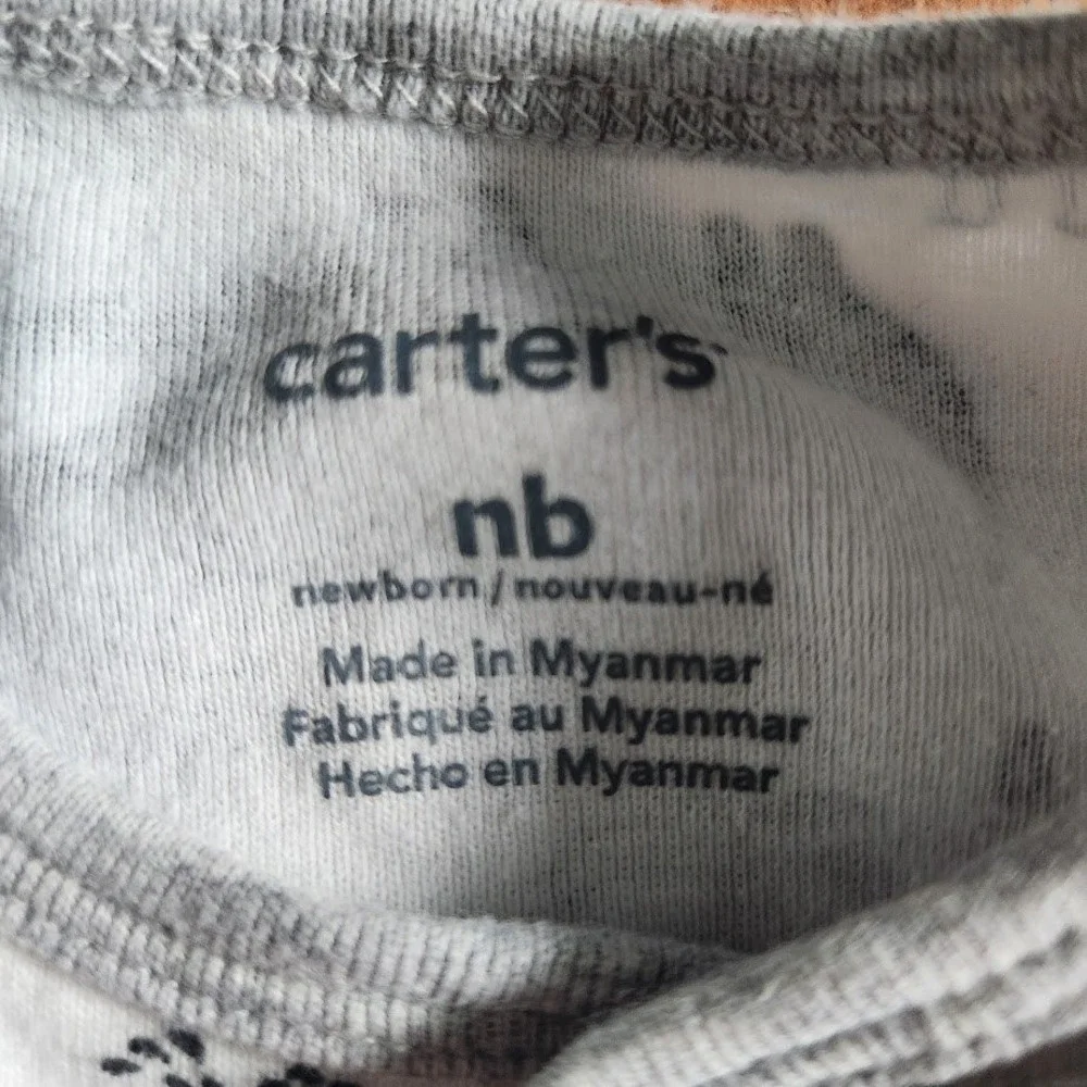 Carters Newborn Baby Boy Girl Animal Print Snap Front Cotton Romper Grey 417